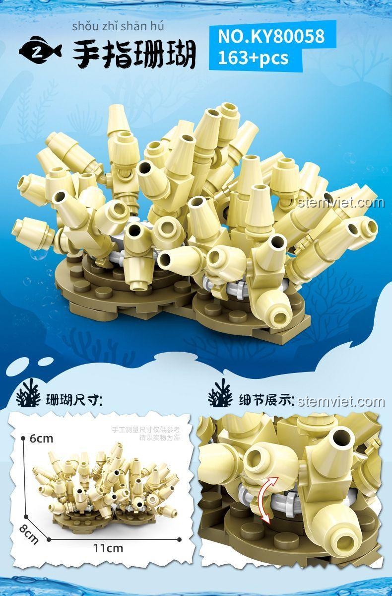 bộ xếp hình Thế giới đại dương thu nhỏ KAZI 80058 - San hô ngón tay 163 mảnh, màu kem.