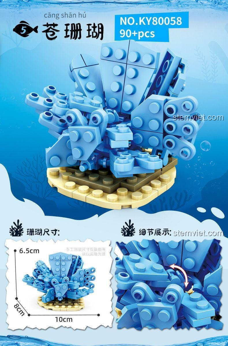 bộ lắp ghép Mô hình san hô KAZI - San hô rêu 90 mảnh, màu xanh lơ.