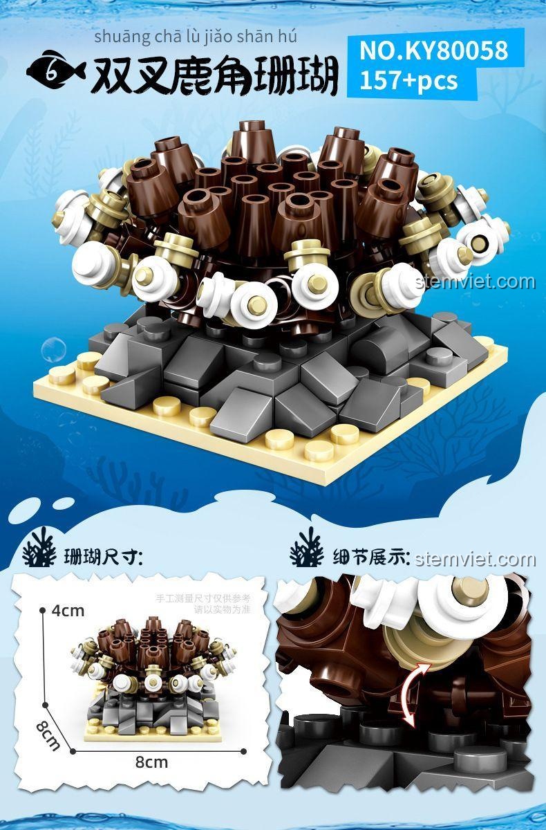 đồ chơi mô hình Thế giới đại dương thu nhỏ KY 80058 - San hô sừng hươu 157 mảnh, màu nâu.