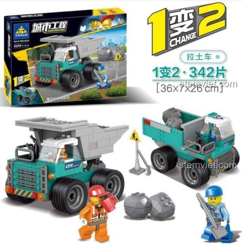 Đồ chơi lắp ráp Xe Xúc Lật Công Trình KAZI KY80454, bộ khối lắp ghép 229 mảnh, xe công trình biến hình linh hoạt, phù hợp bé trai 6 tuổi