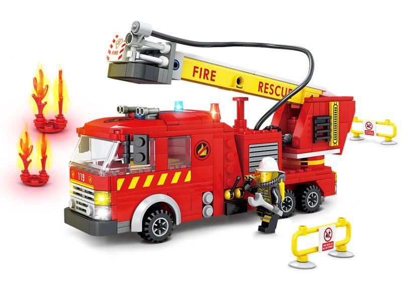 Bộ đồ chơi Xe Cứu Hỏa Thang Thủy Lực KAZI KY80538, đồ chơi lắp ráp cho bé trai 6 tuổi, giá tốt, có ảnh hộp sản phẩm.