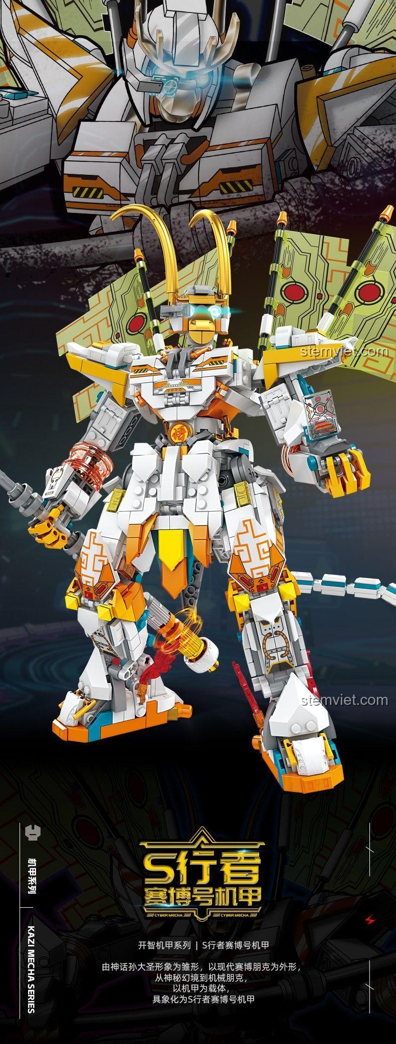 Cận cảnh chi tiết đồ chơi mô hình Robot chiến đấu Tôn Ngộ Không, thể hiện các chi tiết giáp và màu sắc ấn tượng.