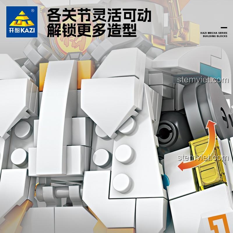 Chi tiết khớp nối linh hoạt của bộ lắp ráp Mecha Tề Thiên Đại Thánh KAZI, cho phép tạo nhiều tư thế chiến đấu.