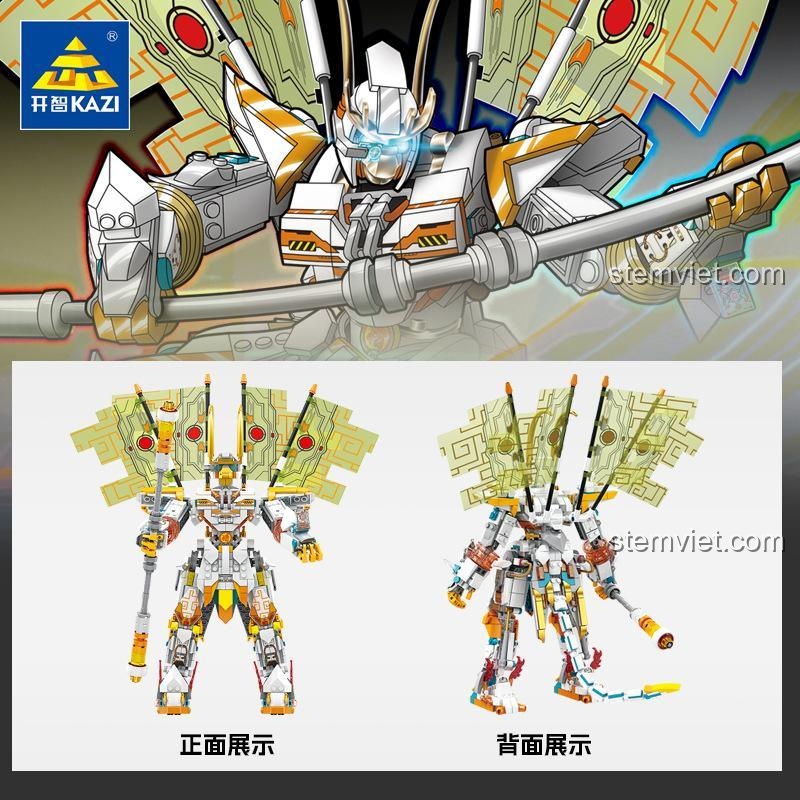 Hình ảnh so sánh mặt trước và mặt sau của KAZI KY8094 Robot Hầu Vương, cho thấy độ chi tiết cao của mô hình.