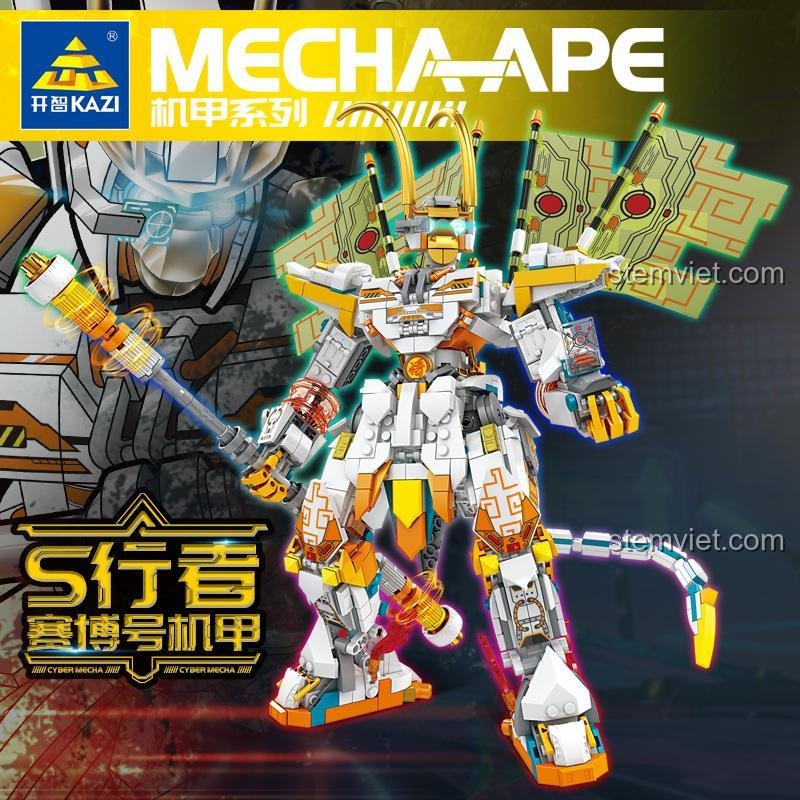 Poster đồ chơi lắp ghép Chiến giáp Tôn Ngộ Không KAZI KY8094, làm nổi bật thiết kế cyberpunk và thương hiệu KAZI.