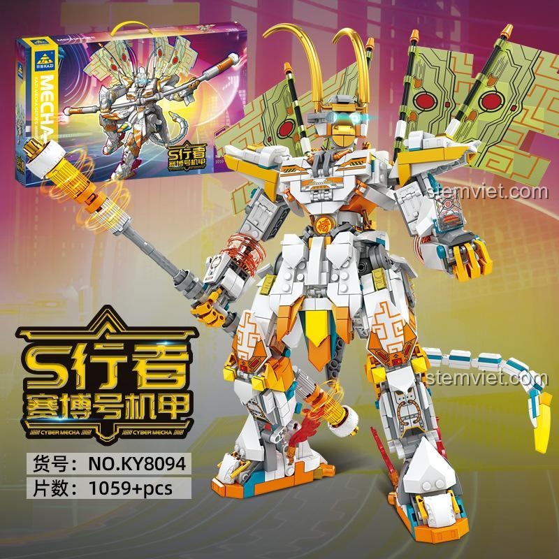 Ảnh quảng cáo bộ xếp hình Cyber Monkey King Mecha KY8094 với thông tin chi tiết về mã sản phẩm và số lượng 1059 mảnh ghép.
