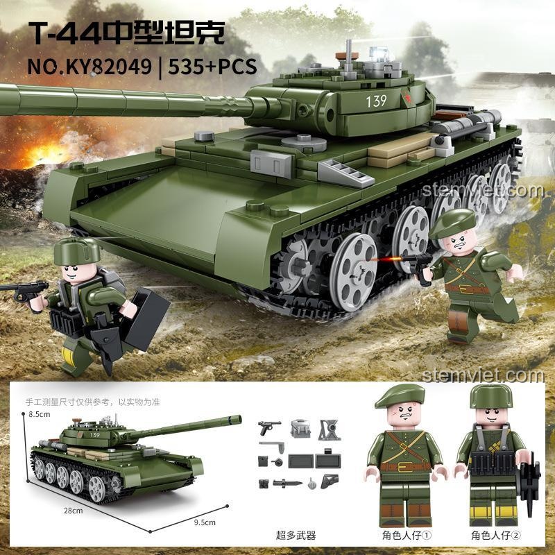 KAZI KY82049 T-44 Xe tăng quân sự bộ đồ chơi cho bé trai 6 tuổi