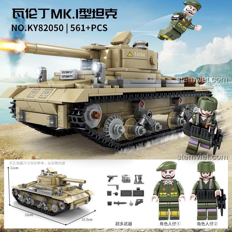 Xe tăng Valentine MK.I KAZI KY82050 với minifigures và phụ kiện