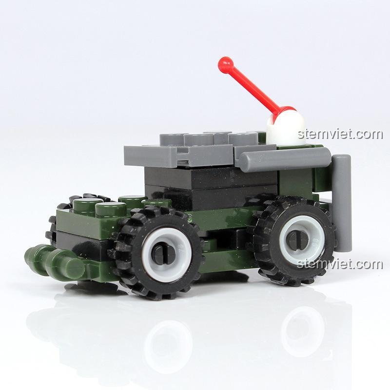 Chi tiết đồ chơi lắp ráp Xe Địa Hình Quân Đội KAZI KY 84015, thiết kế đơn giản, màu rằn ri, dành cho bé trai từ 6 tuổi.