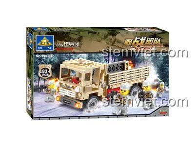 Hộp sản phẩm bộ xếp hình Xe Tải Quân Sự KAZI 84027 với 183 mảnh ghép, là món quà quân sự hấp dẫn cho con trai.