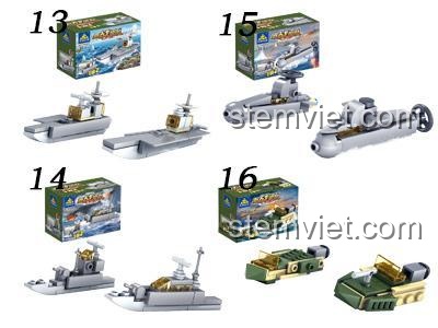 Chi tiết 4 mẫu tàu chiến, tàu sân bay và tàu ngầm trong bộ sưu tập 16 xe quân sự mini KAZI.