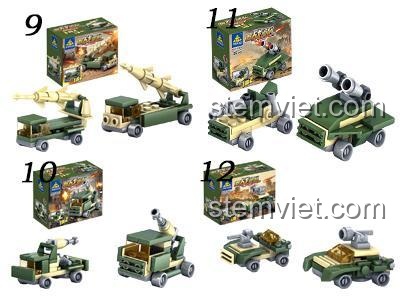 Chi tiết 4 mẫu xe tải quân sự và xe chiến đấu trong đồ chơi lắp ráp KY84053.