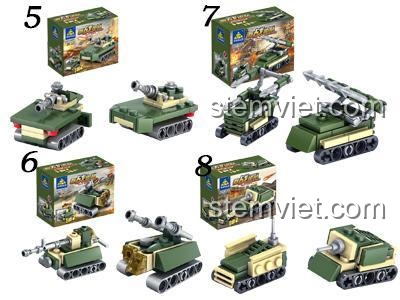Chi tiết 4 mẫu xe tăng và xe bọc thép trong bộ xếp hình KAZI KY84053, giá rẻ, chất lượng.