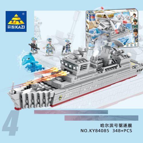 Bộ đồ chơi tàu khu trục Harbin KAZI KY84085, 4 minifigures, 348 mảnh ghép, phù hợp cho bé trai 6 tuổi, phong cách quân sự, màu xám trắng, giá tốt