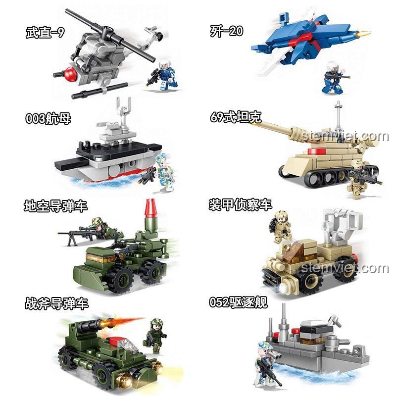 Bộ Lắp Ghép Mô Hình Quân Sự KAZI KY84109 - Hải Lục Không Tập Kích (8 Mẫu) - Chi tiết các mẫu lắp ráp