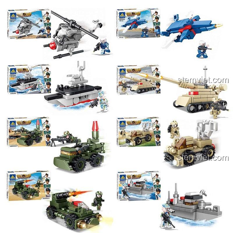Bộ Lắp Ghép Mô Hình Quân Sự KAZI KY84109 - Hải Lục Không Tập Kích (8 Mẫu) - Hình ảnh các mẫu lắp ráp và minifigure