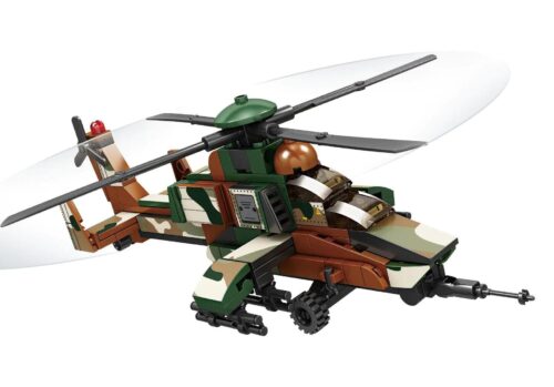 Mô hình trực thăng tấn công Tiger KY84136 của KAZI, có 2 minifigure, màu xanh lá và nâu