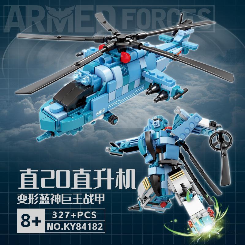 Bộ lắp ghép KAZI KY84182 Trực thăng Trực 20 và Lam Thần Cự Vương Chiến giáp Biến Hình, đồ chơi mô hình quân sự cho con trai 6 tuổi, giá tốt