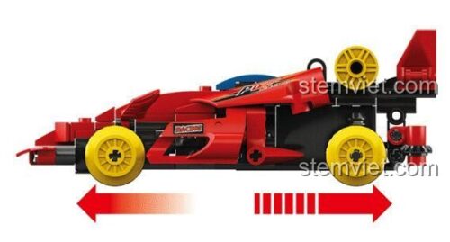 Hình ảnh mô tả tính năng động cơ kéo lùi cực bốc của xe đua Speed Racer KAZI, chỉ cần kéo về sau và thả tay là xe sẽ lao đi vun vút.