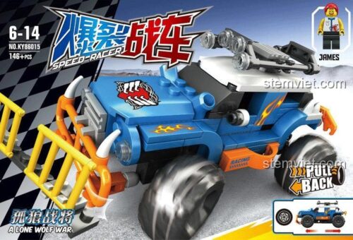 Mô hình đồ chơi lắp ráp KAZI KY86015 Xe Đua Chiến Binh Sói Đơn Độc với động cơ kéo lùi, món quà giá rẻ cho bé trai 6 tuổi.