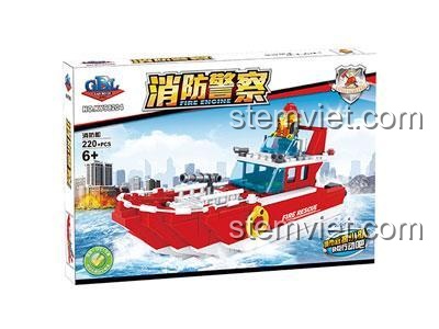 Hộp đồ chơi mô hình Thuyền cứu hỏa 98204 của KAZI với 220 mảnh ghép, phù hợp cho con trai trên 6 tuổi.