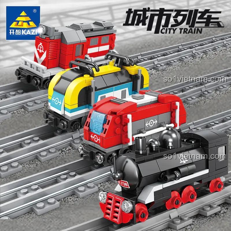Bộ xếp hình KAZI KY98264 các mẫu tàu hỏa thành phố trên đường ray, đồ chơi lắp ráp chất lượng cao cho bé trai 6 tuổi, giá tiết kiệm.