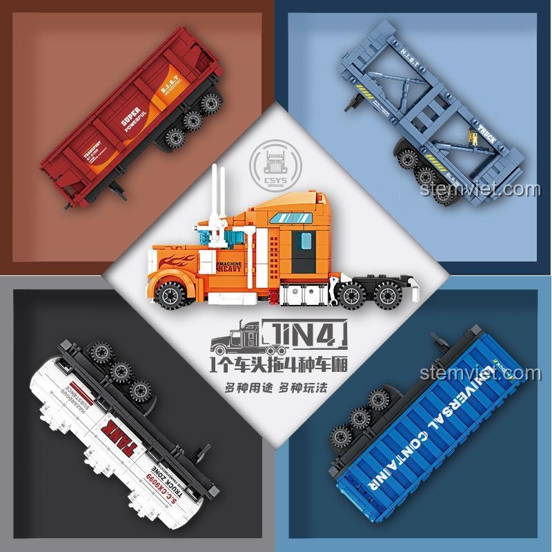 Đồ chơi mô hình Xe Tải Chở Hàng KY 98272, bộ xếp hình KAZI 4 trong 1, phát triển tư duy cho bé trai 6 tuổi