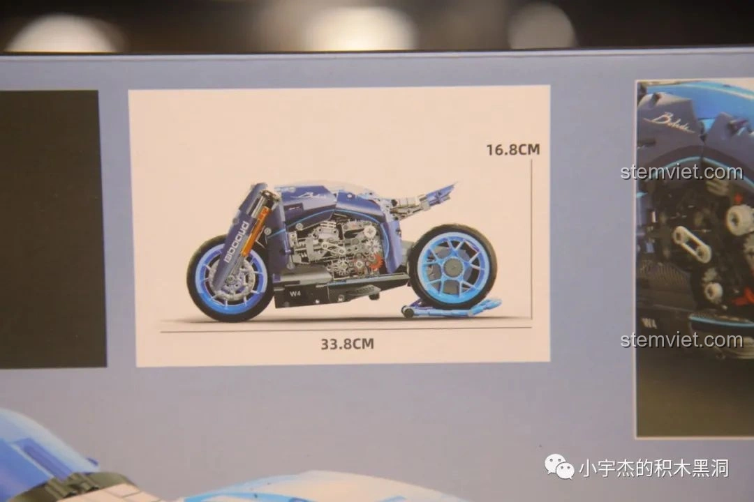 Kích thước mô hình KBOX 10217 Mô tô Bugatti Concept hoàn chỉnh (33.8cm dài, 16.8cm cao), nhận xét KBOX 217 Mô tô Bugatti Concept.