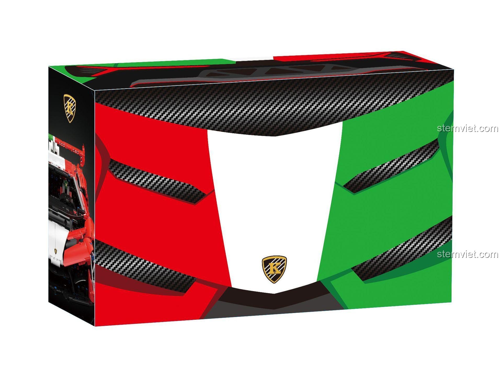 Hộp sản phẩm K Box 10222 Lamborghini Veneno, bộ lắp ráp 3611 mảnh, màu cờ Ý nổi bật, dành cho con trai 14 tuổi.