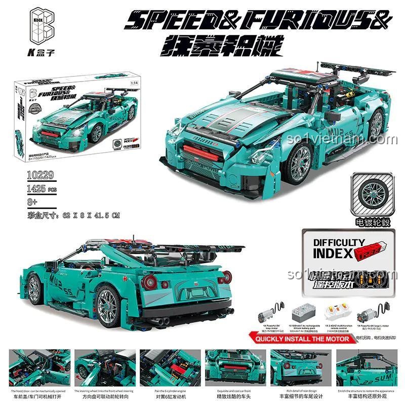 bộ khối lắp ghép KBOX 10229 Xe đua Nissan GT-R với 1425 chi tiết và tính năng điều khiển từ xa
