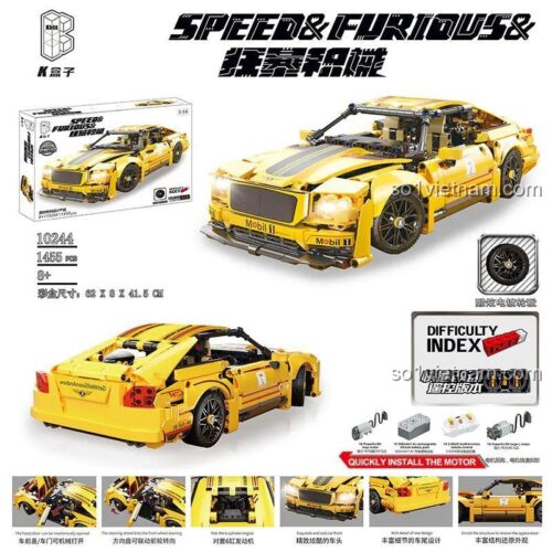 Hộp đồ chơi mô hình KBOX 10244 Siêu xe Bentley Speed&Furious, thể hiện các tính năng điều khiển từ xa, kích thước mô hình, 1455 mảnh ghép, phù hợp bé trai 8 tuổi.