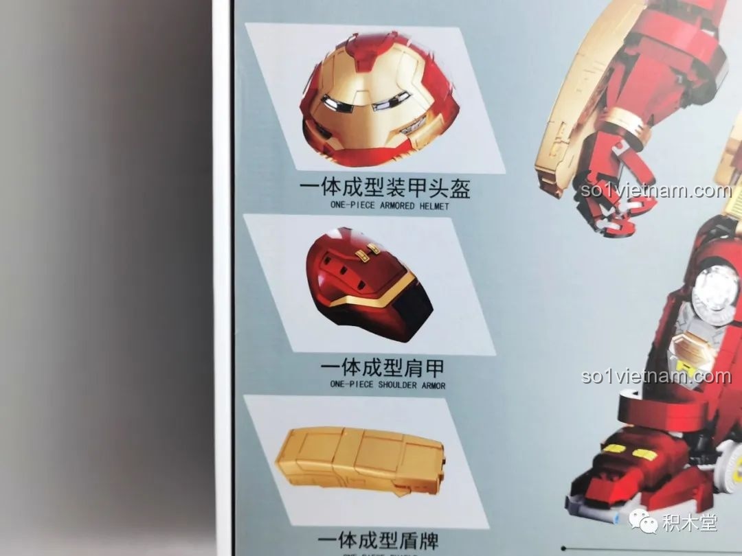 Chi tiết các bộ phận mới được KBOX mở khuôn riêng cho Giáp Chống Hulk MK44 V5004 như đầu, vai, giáp tay. Đánh giá KBOX 5004 Hulkbuster MK44 có tâm.