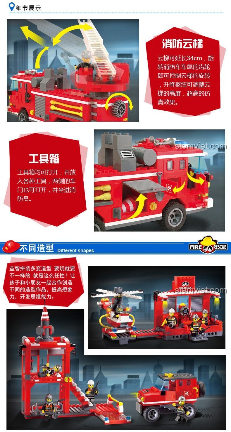 Bộ đồ chơi xe cứu hỏa KEEPPLEY 364 mảnh