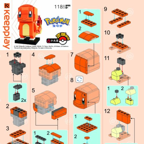 Mô hình Pokémon Charmander Keeppley A0105 hướng dẫn lắp ghép Keeppley A0105 Pokémon khởi đầu Charmander