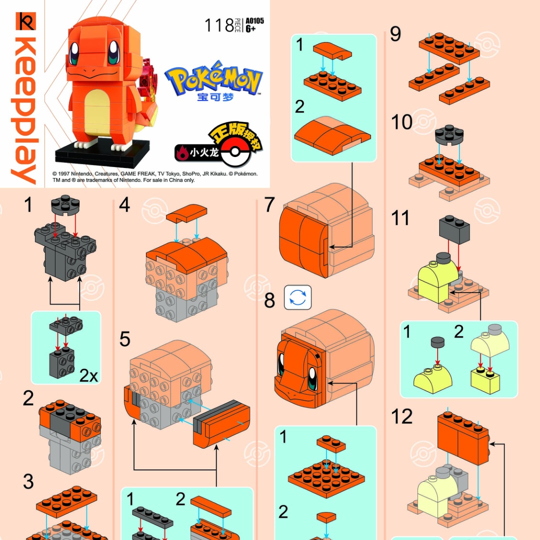 Mô hình Pokémon Charmander Keeppley A0105 hướng dẫn lắp ghép Keeppley A0105 Pokémon khởi đầu Charmander