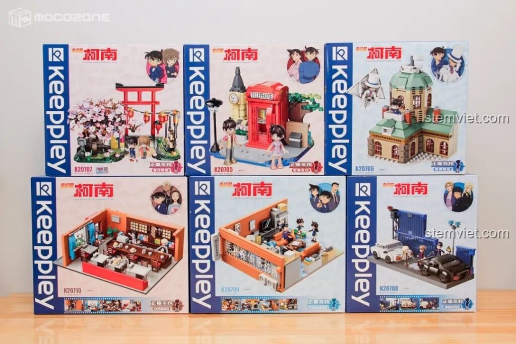 Bộ sưu tập đồ chơi lắp ráp Keeppley Thám tử lừng danh Conan với 6 hộp mô hình khác nhau, hứa hẹn nhiều bất ngờ.