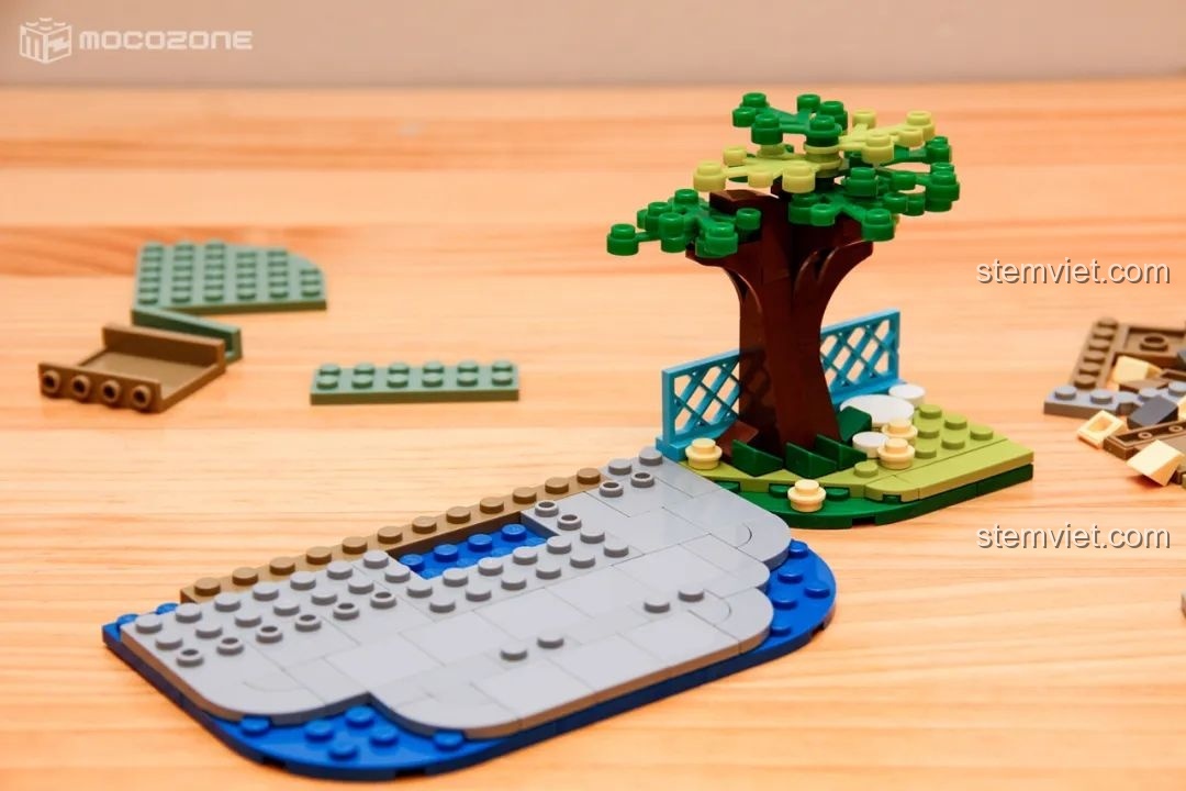 Phần nền của mô hình góc phố trong bộ đồ chơi lắp ráp Keeppley Thám tử lừng danh Conan K20705, bắt đầu quá trình lắp ráp.