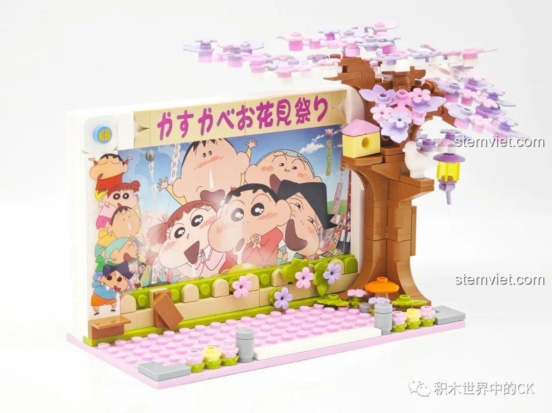 Tiến độ lắp ráp bộ lắp ghép Crayon Shin-chan Cảnh Kasukabe, đồ chơi xếp hình Cảnh lễ hội hoa anh đào Crayon Shin-chan Qman, món quà đáng tiền cho bé