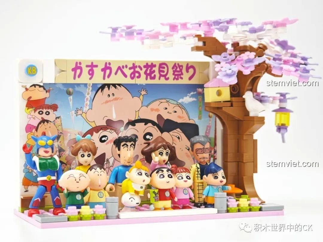 Toàn cảnh bộ lắp ghép đồ chơi lắp ráp Lễ hội hoa anh đào Kasukabe, Keeppley Cảnh lễ hội hoa anh đào Crayon Shin-chan, món quà sinh nhật ý nghĩa cho bé trai bé gái