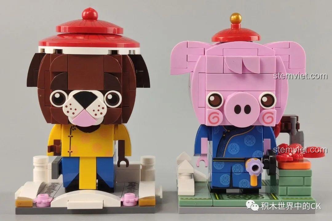 Chi tiết đầu của Mô hình Con Chó Hoàng Gia Keeppley K10141, một phần của bộ 12 con giáp, thiết kế BrickHeadz độc đáo, cho bé trai, bé gái 6 tuổi.