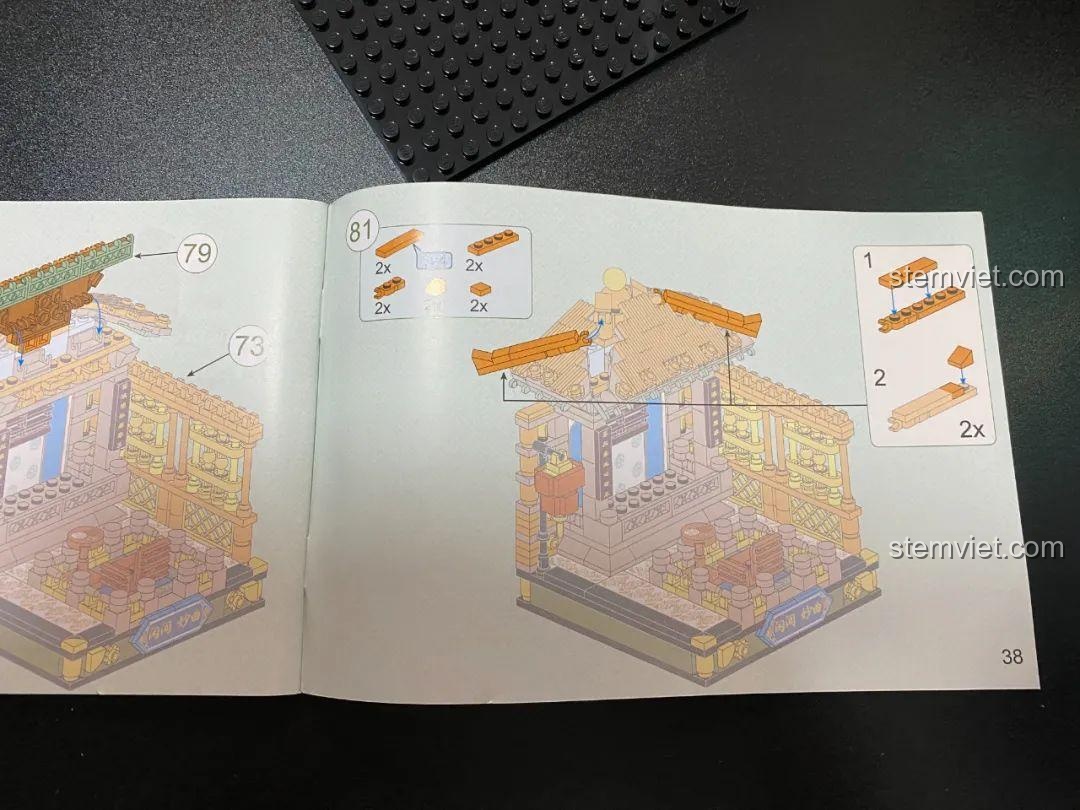 Trang hướng dẫn lắp ráp bộ lắp ghép Keeppley K10145 Vườn Thượng Uyển Cung Đình, minh họa chi tiết các bước, giúp bé gái 6 tuổi dễ dàng lắp ráp.