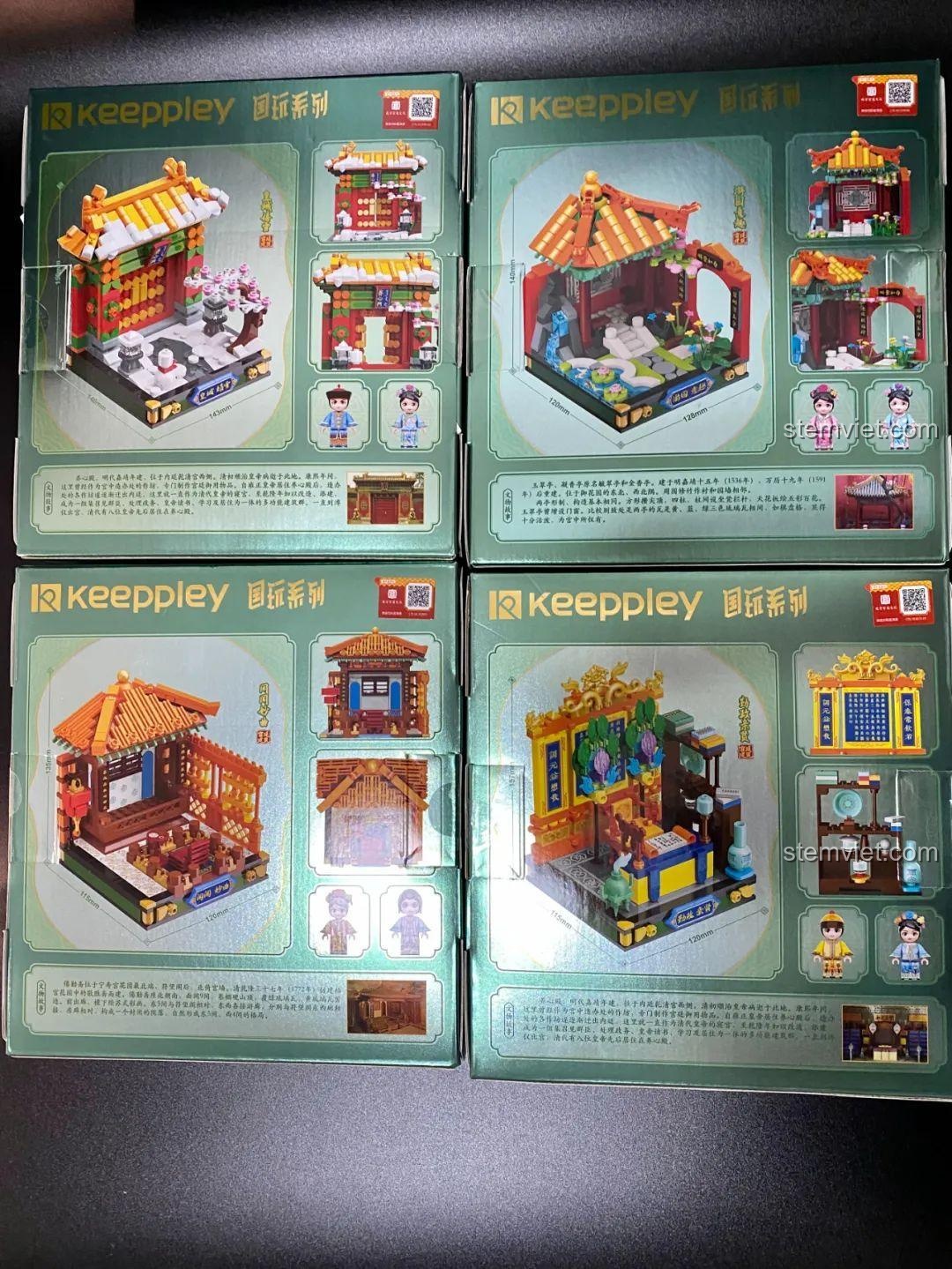 Mặt sau hộp bộ lắp ghép Keeppley K10145 Mô hình Vườn Thượng Uyển Cung Đình, hiển thị kích thước và các chi tiết nổi bật của mô hình, phù hợp cho bé gái 6 tuổi.