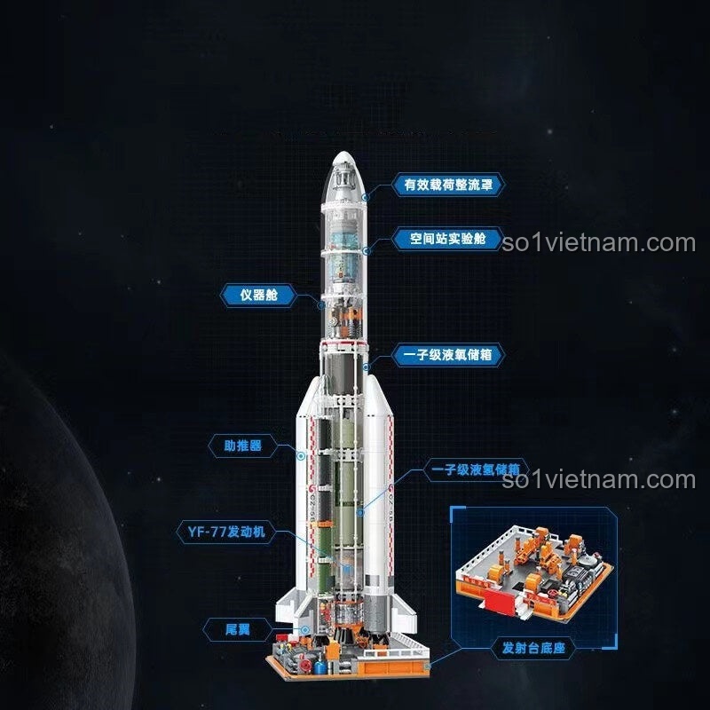 Mô hình Tên lửa Trường Chinh 5 Keeppley K10215, chi tiết cấu trúc bên trong, đồ chơi giáo dục STEM cho bé trai