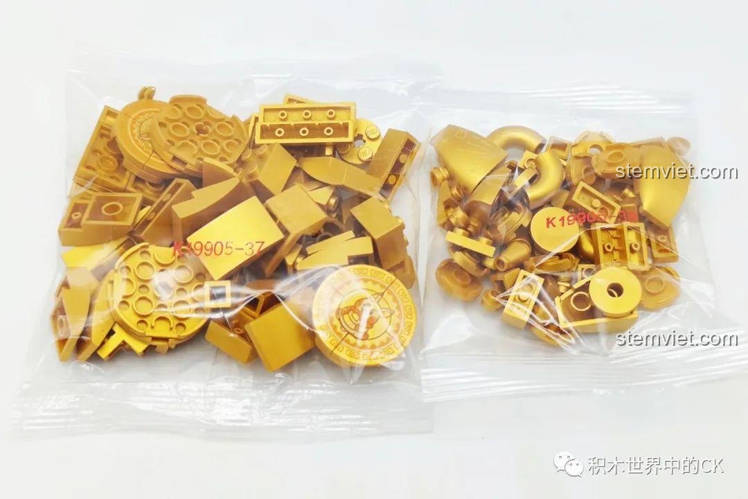 Bốn minifigures và thỏ con trong bộ xếp hình Keeppley K19905 Mô hình Tết Nguyên Đán, với trang phục truyền thống và biểu cảm đáng yêu, chi tiết tinh xảo.