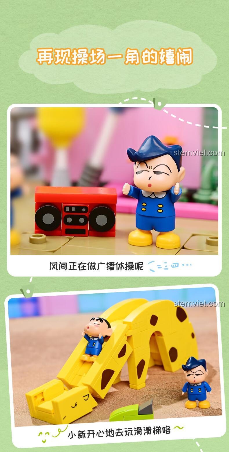 Cận cảnh minifigure Kazama đang tập thể dục trong bộ lắp ráp Shin-chan và bạn bè ở trường học K20615.