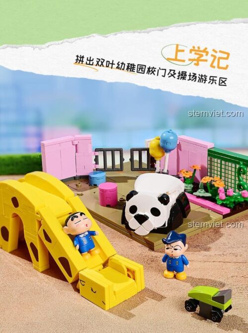 Toàn cảnh đồ chơi mô hình K20615 sân chơi trường mẫu giáo Futaba với Shin-chan và Kazama.