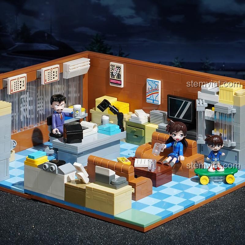 Mô hình đồ chơi Keeppley K20709 Văn phòng Thám tử Mori với nội thất chi tiết, bộ lắp ghép cho bé trai 12 tuổi, chất lượng cao