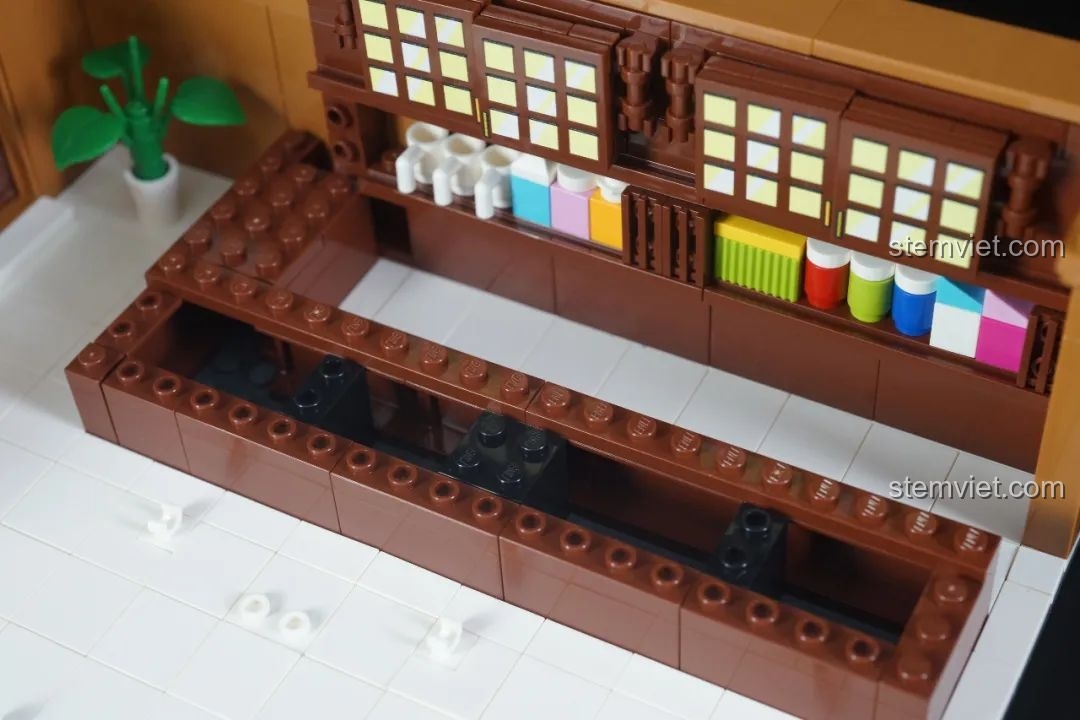 Cấu trúc phần dưới quầy bar của quán cà phê Poirot Keeppley K20710, bộ lắp ghép đáng tiền.