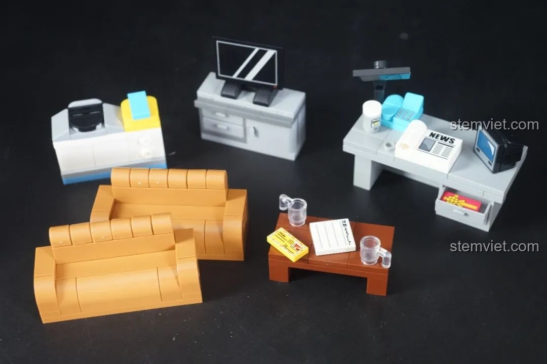 Góc nhìn nghiêng của mô hình Keeppley K20709 Văn phòng Thám tử Mori hoàn chỉnh, đồ chơi xây dựng Conan.