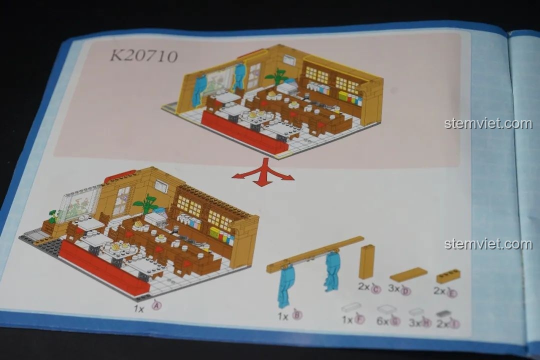 Tổng quan các túi mảnh ghép của bộ Keeppley K20710 quán cà phê Poirot, đồ chơi lắp ráp Thám tử lừng danh Conan.